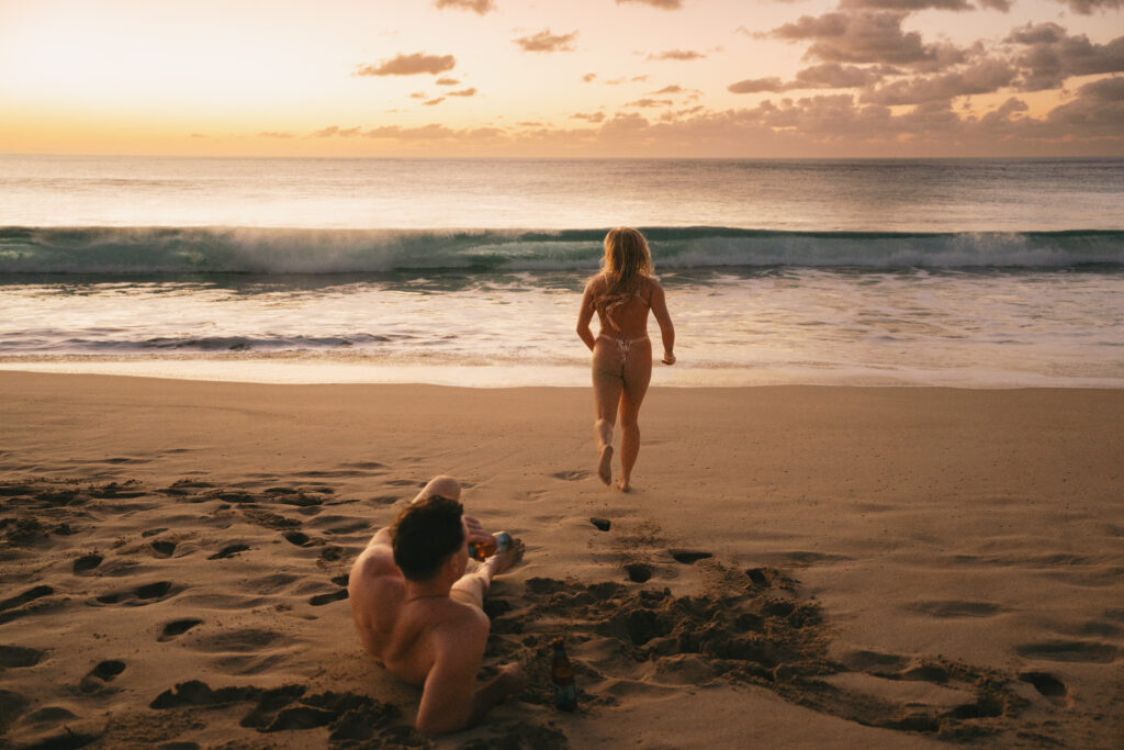 woman running into the sunset 