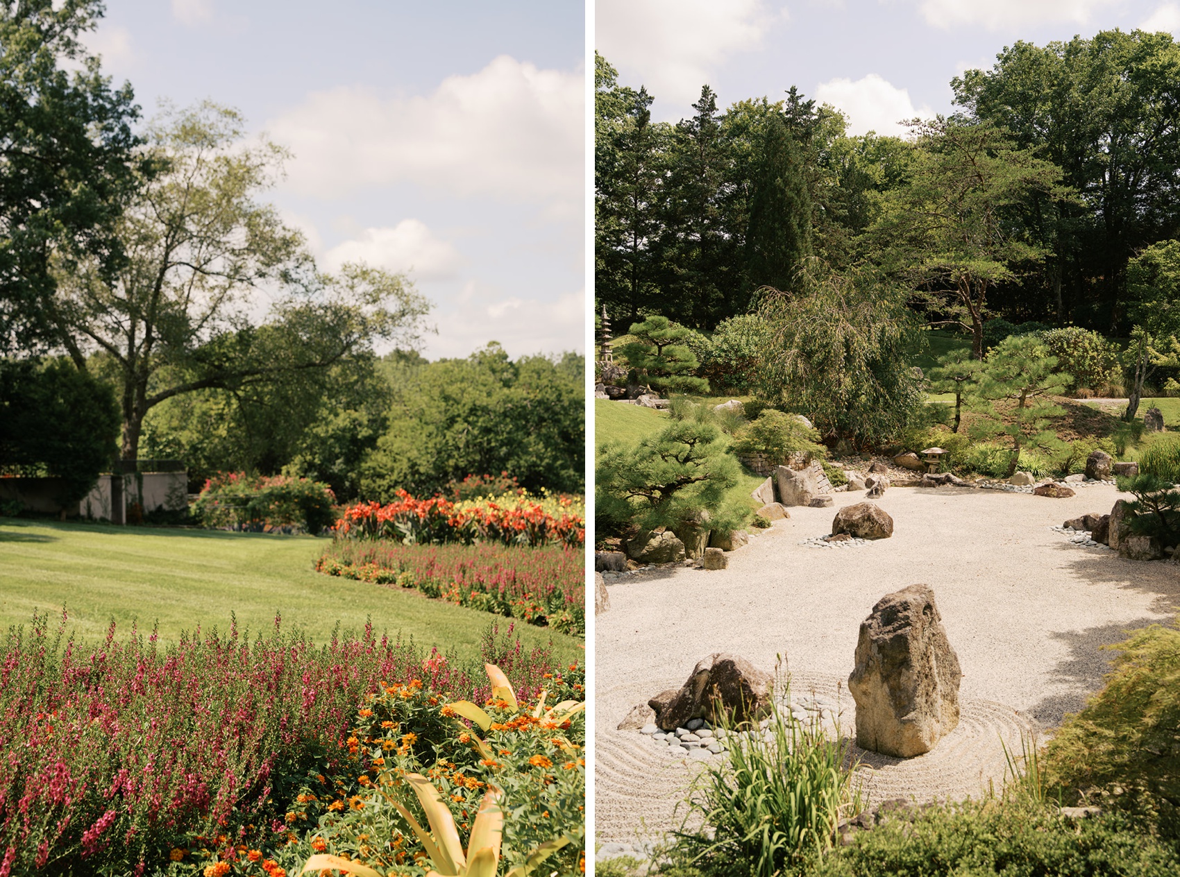 A look at the lush flower beds and zen garden at the Cheekwood Wedding venue