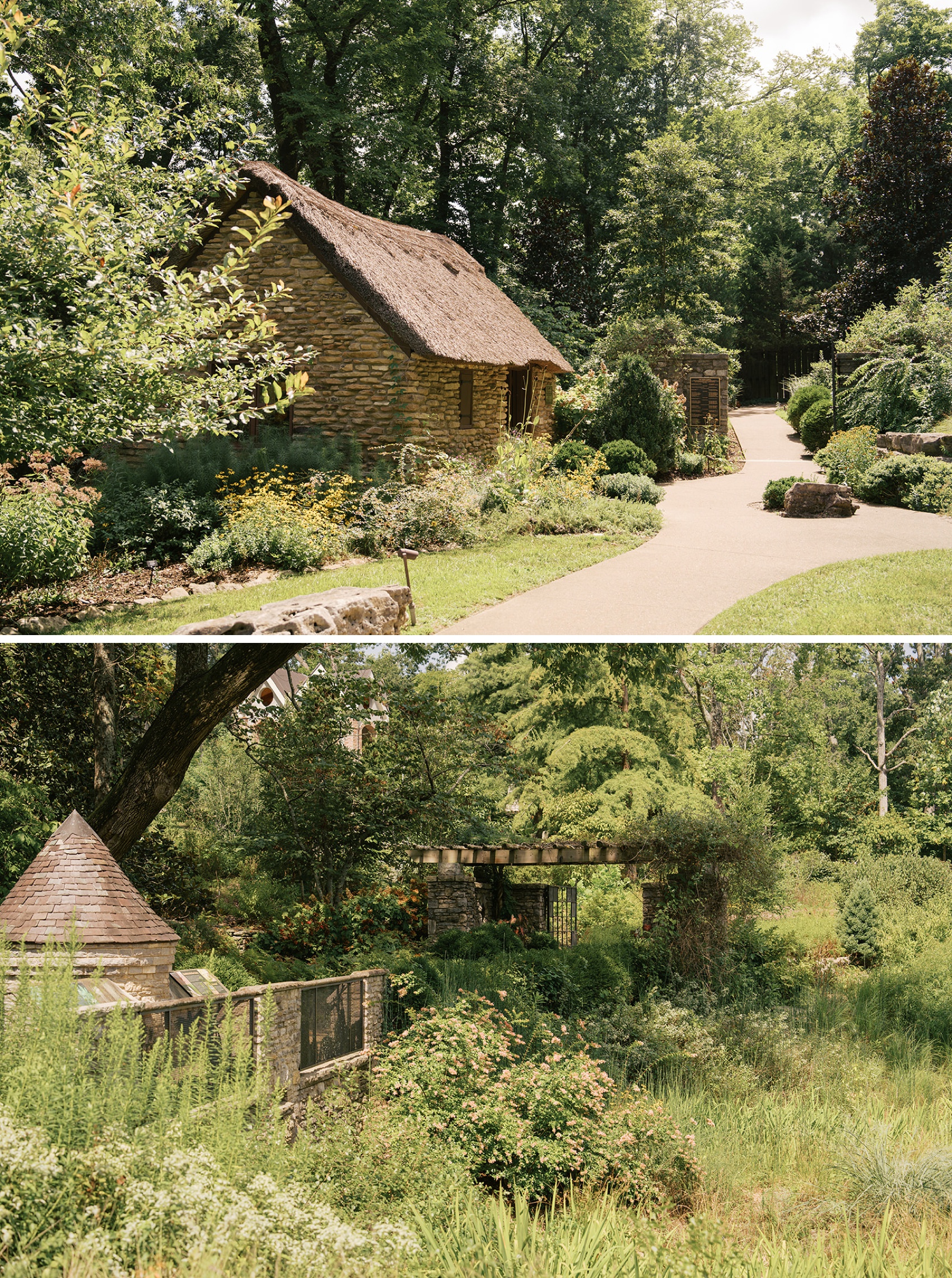 A look at a stone building in a garden