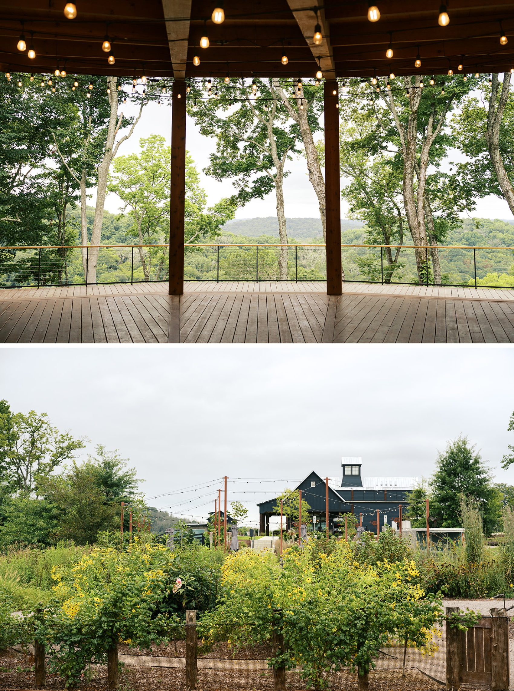Details of the gardens and covered open air deck with market lights