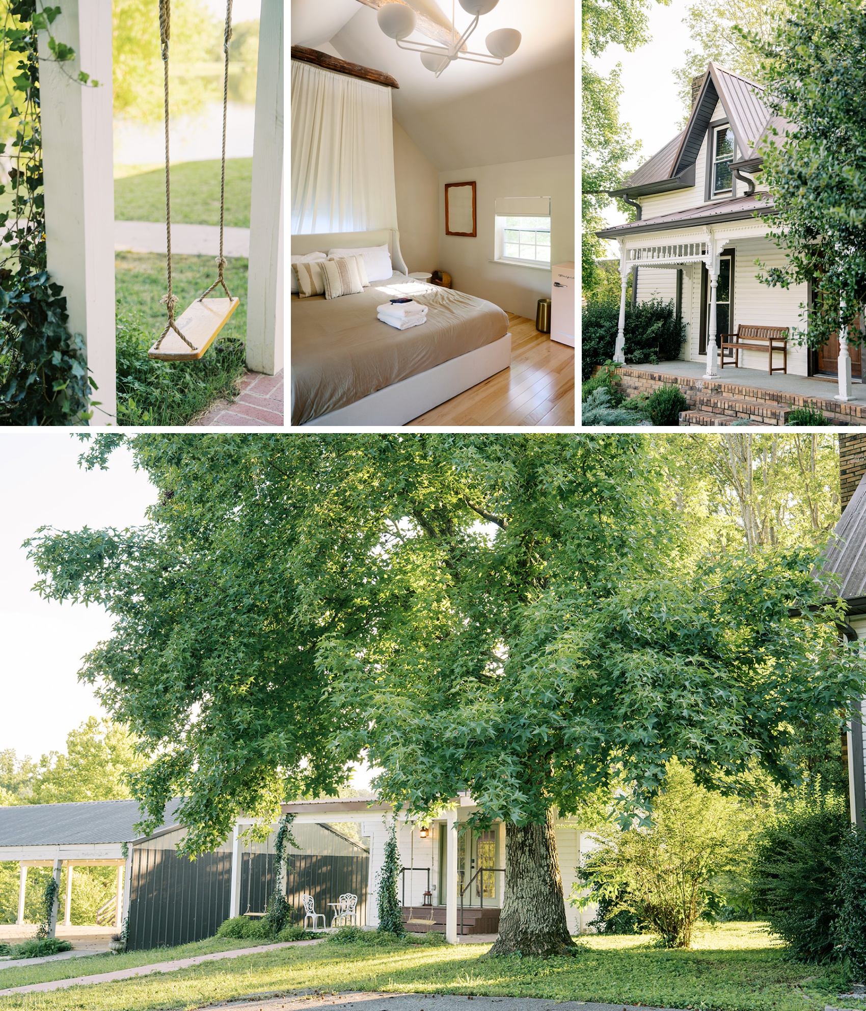 Details of the porch, swing lawn and suite of one of the beautiful intimate wedding venues in Nashville