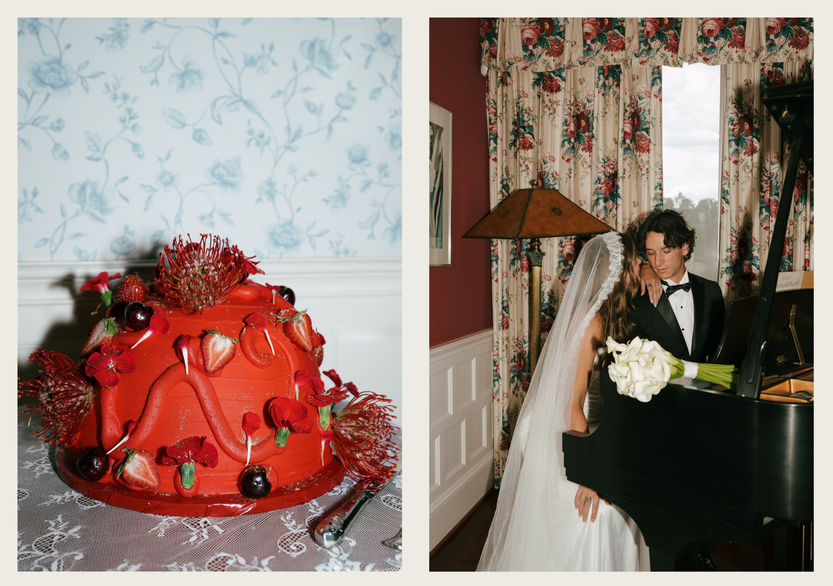 A bright red dome style cake with cherries on top at a reception at Greystone Castle in Boulder.