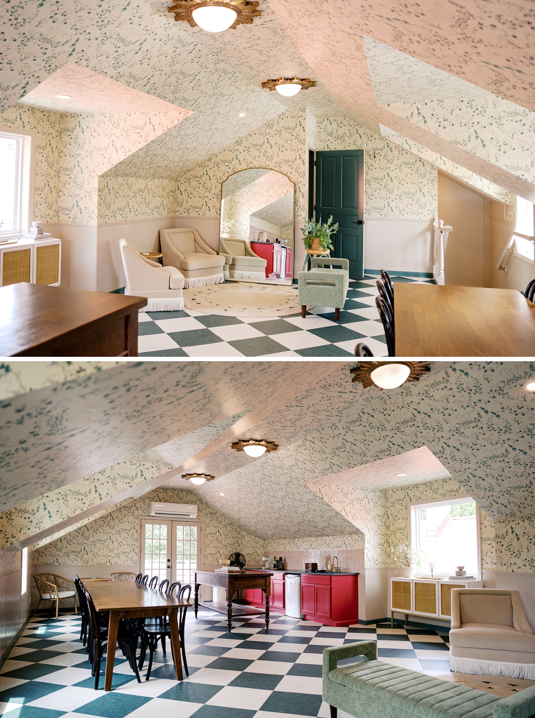 A look at the getting ready suite with wallpaper walls and ceilings at estelle nashville