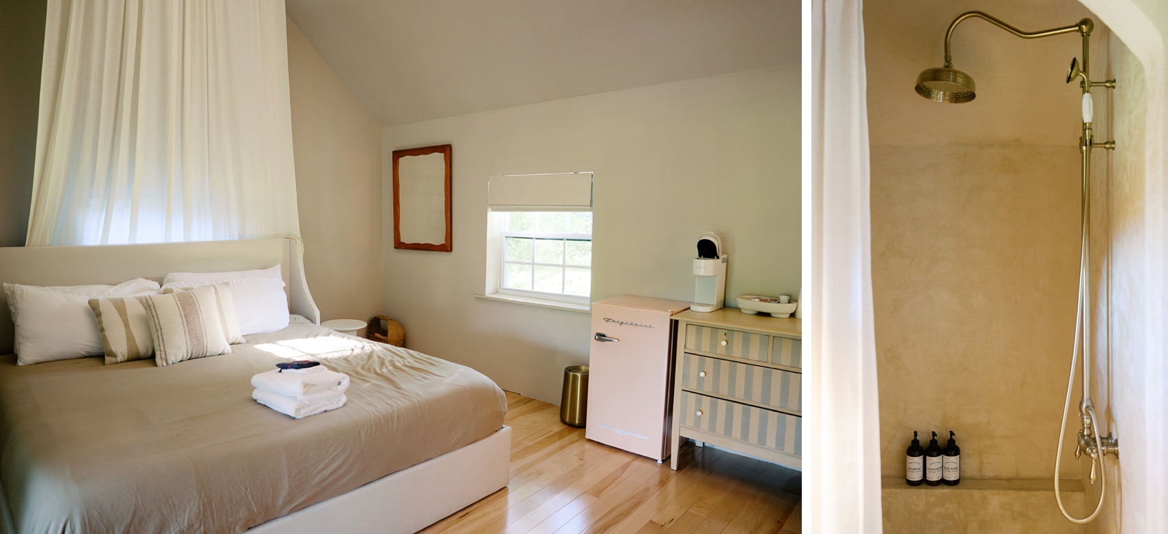 Details of a beautiful cream and white honeymoon and getting ready suite