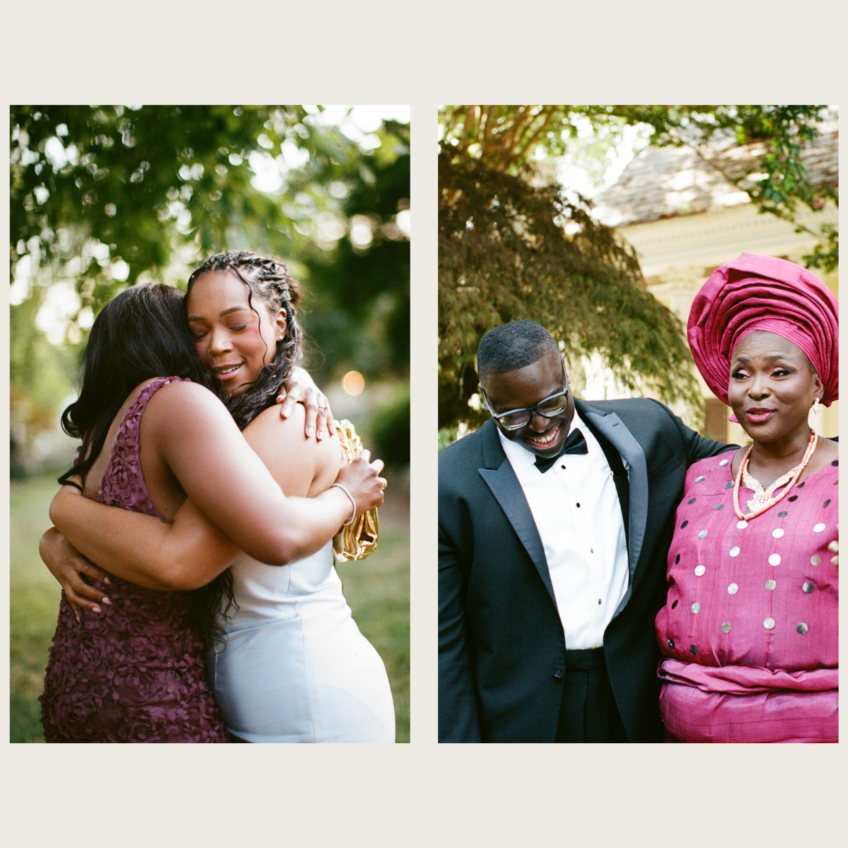 Two women hug at a wedding reception in nashville tennessee. taken on film by jaimee raneigh photogrphy.