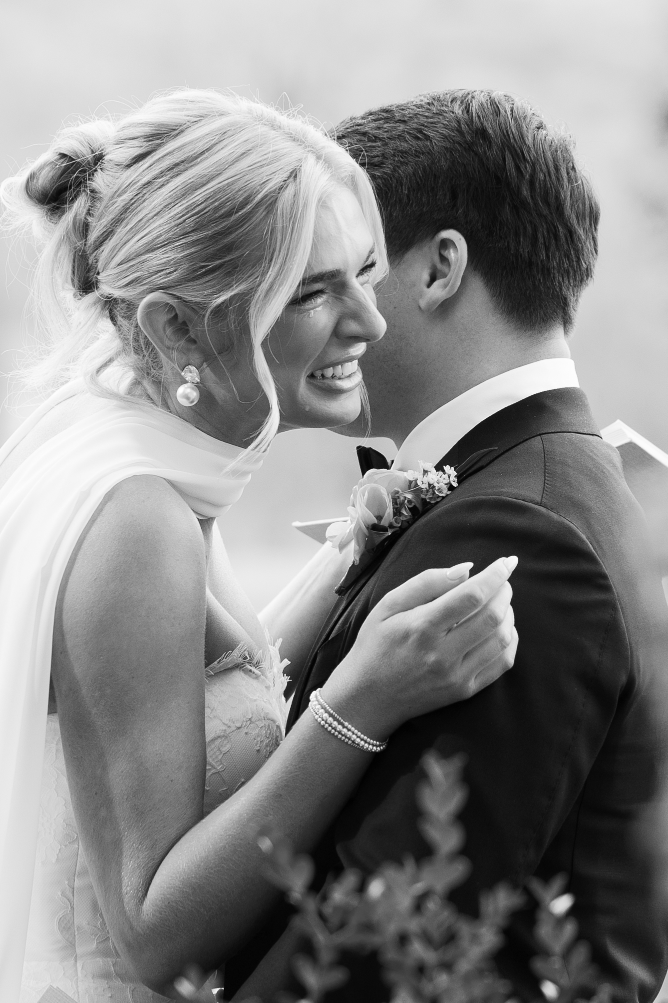 A bride and groom embrace and cry during their private vows at mint springs farm in tennessee