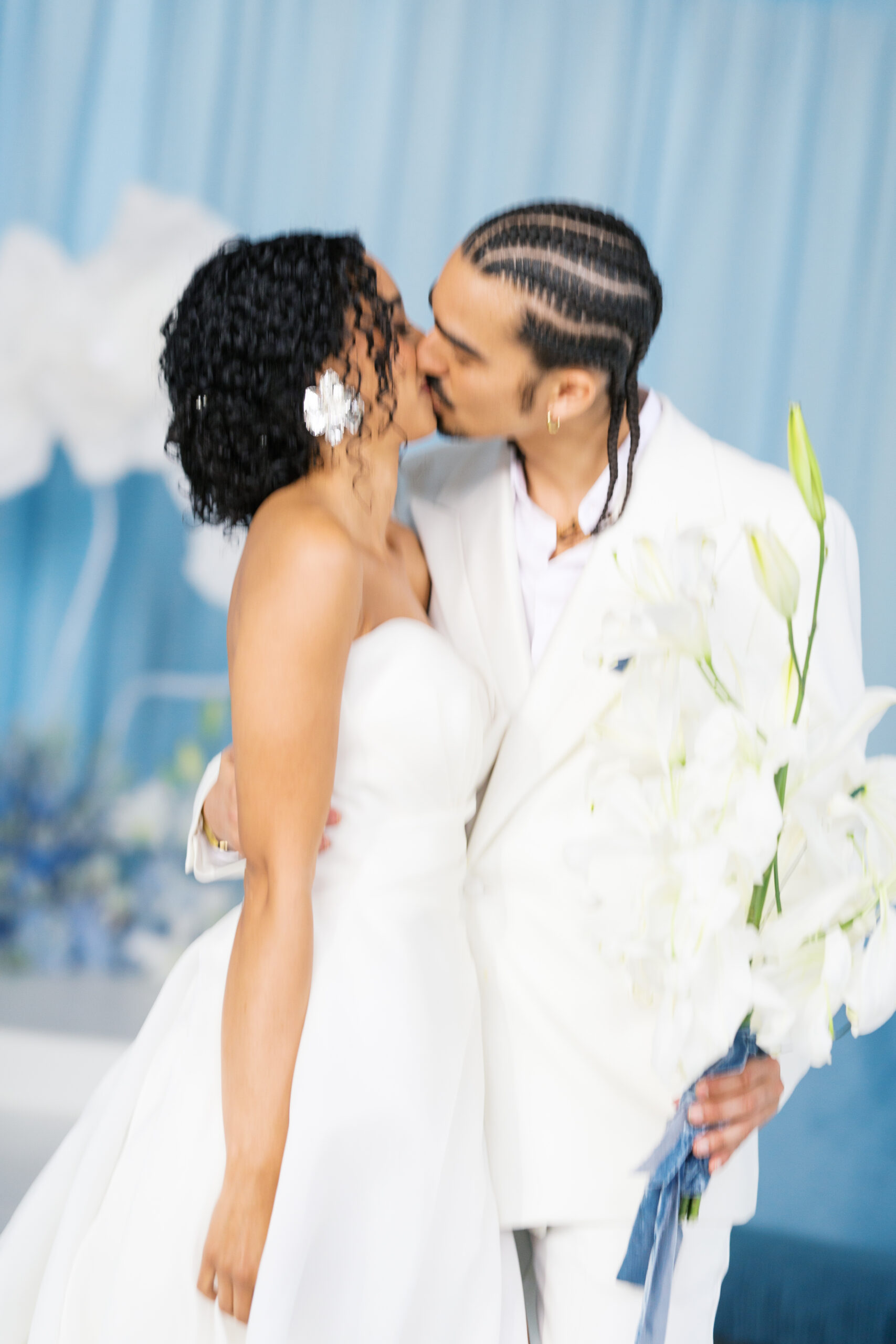 a bride and groom almost kissing blurry at diamond creek farm wedding venue in nashville