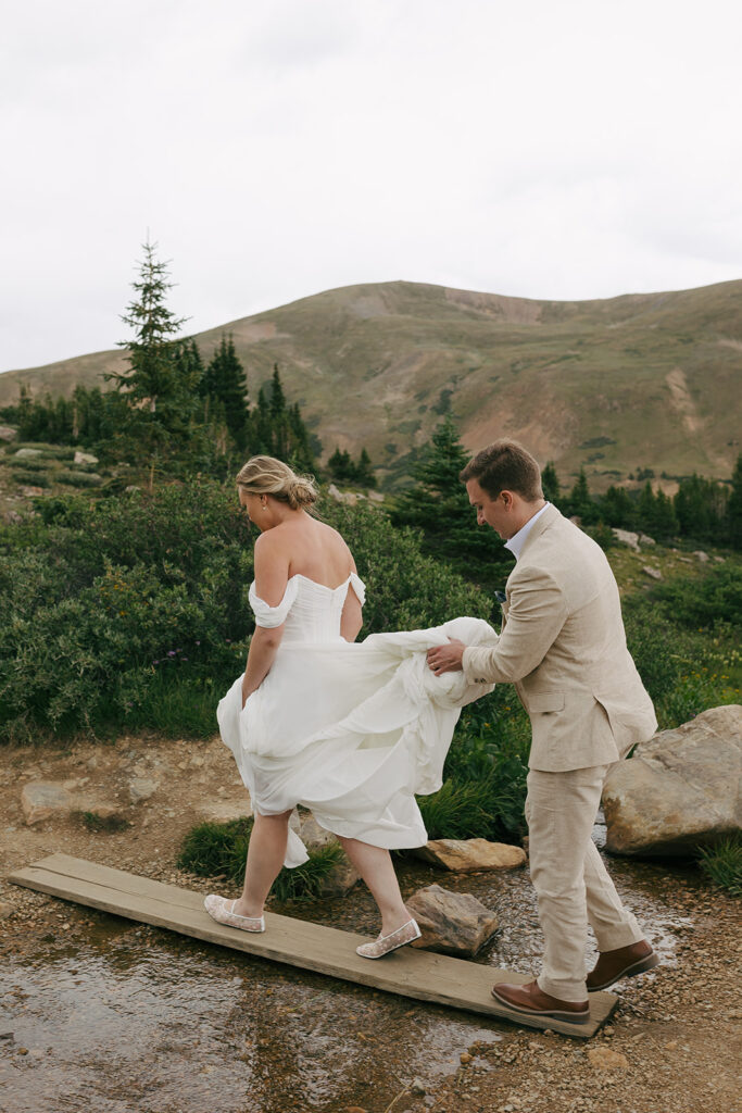 bride and groom at their Fun and Intimate Elopement at Pass Lake 