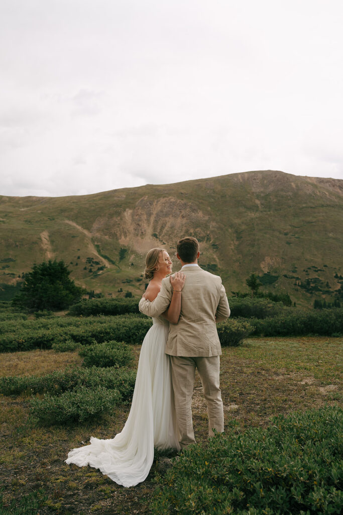 golden hour portrait of the bride and groom