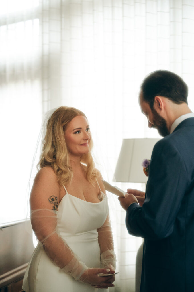 bride and groom at their intimate garden themed wedding