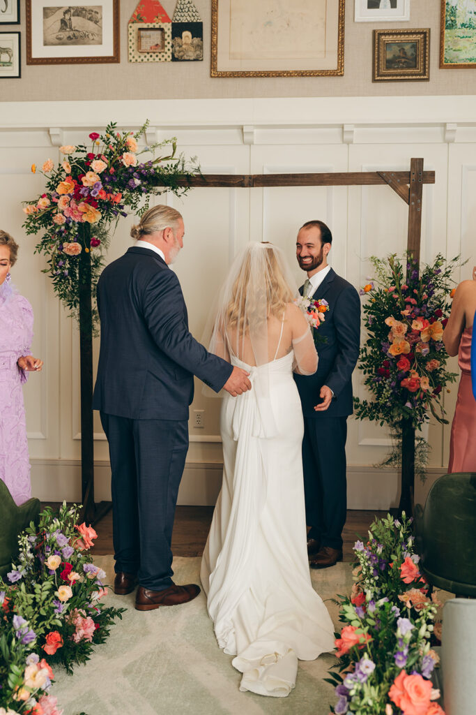 bride at her garden themed wedding ceremony 