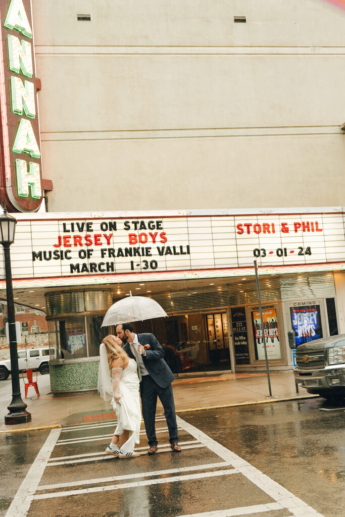 newlyweds kissing