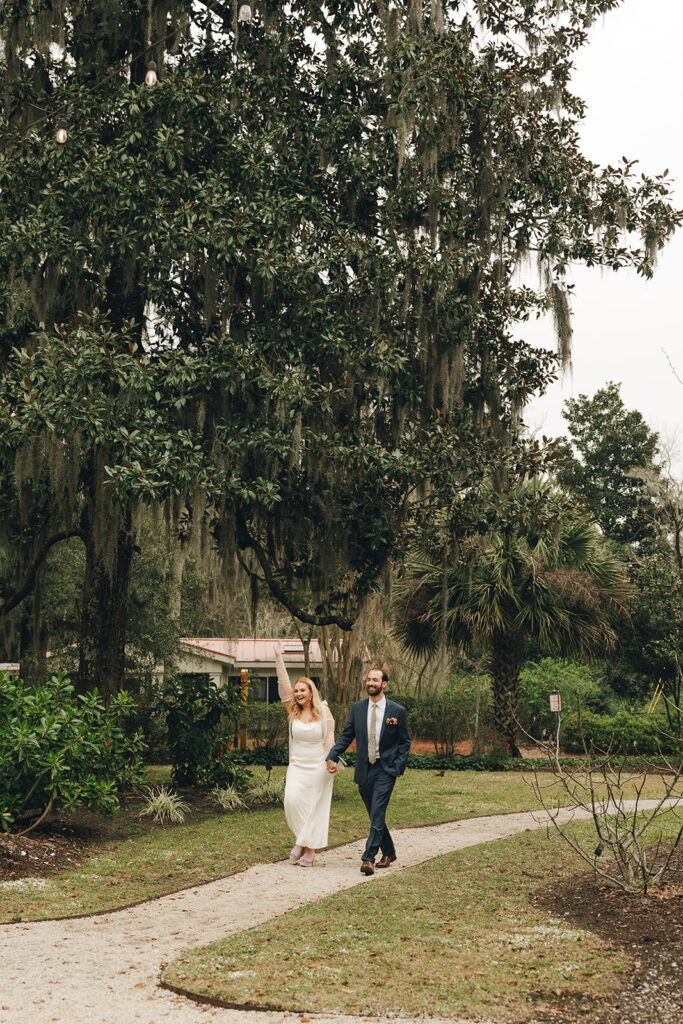 couple arriving at their wedding reception