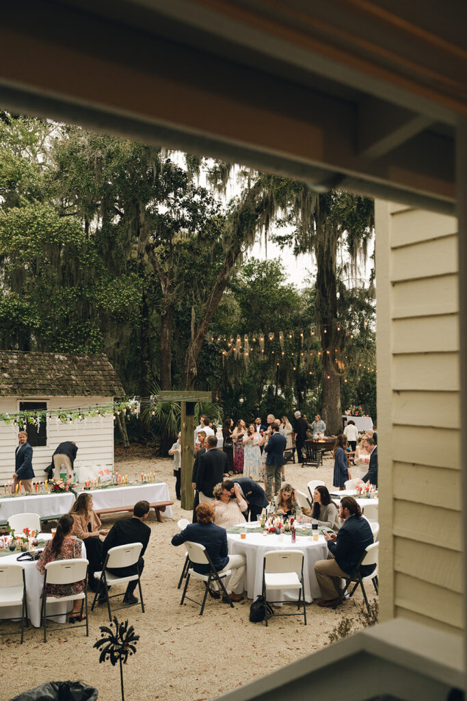 guests at the garden themed wedding reception