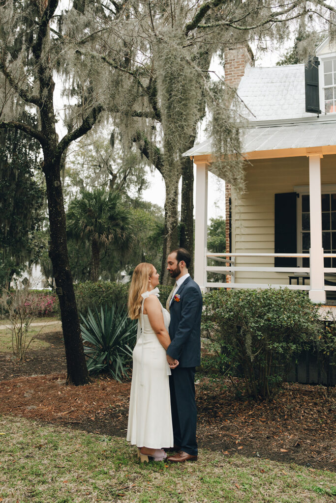 bride and groom at their garden themed wedding