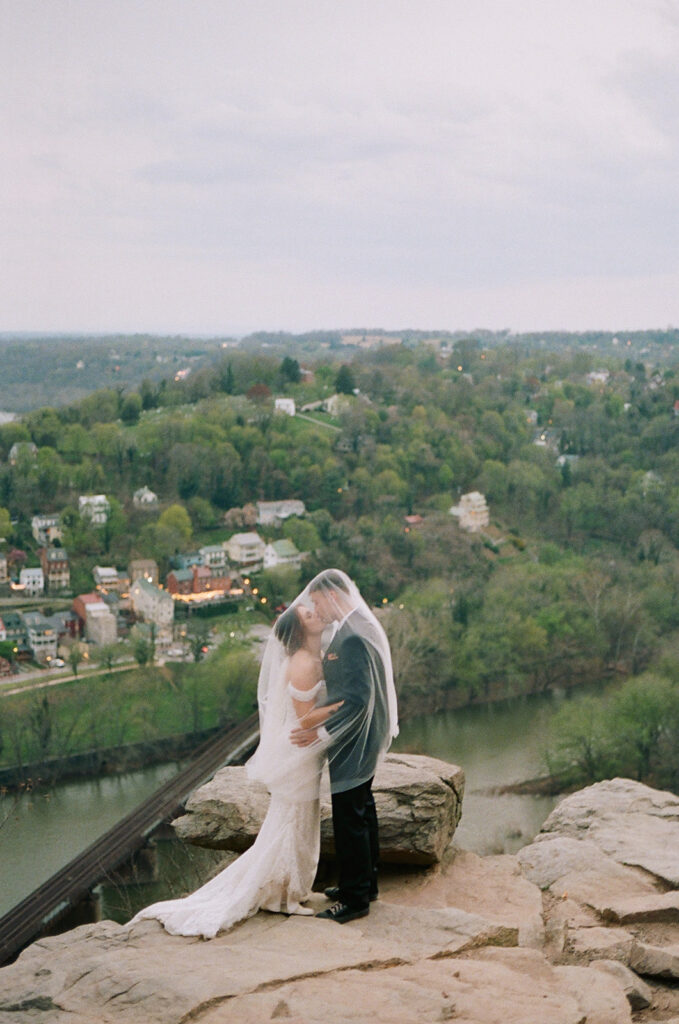 bride and groom kissing