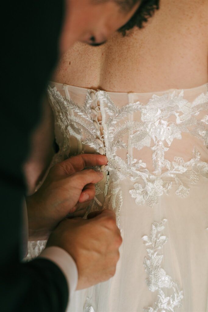 bride getting ready for her elopement ceremony 