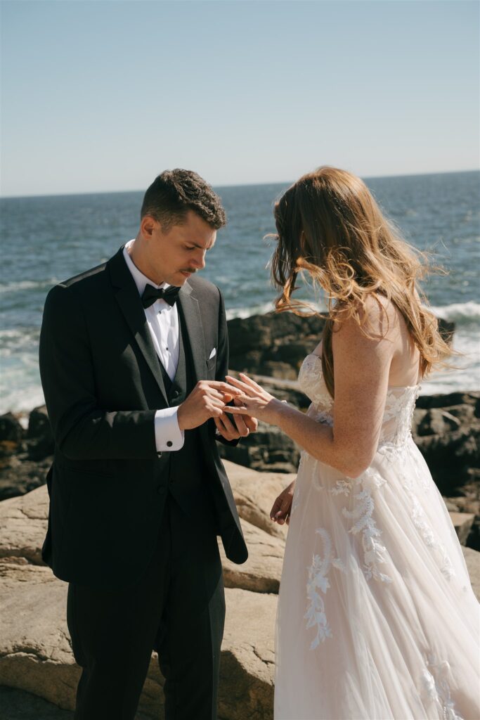 bride and groom at their adventurous wedding ceremony 