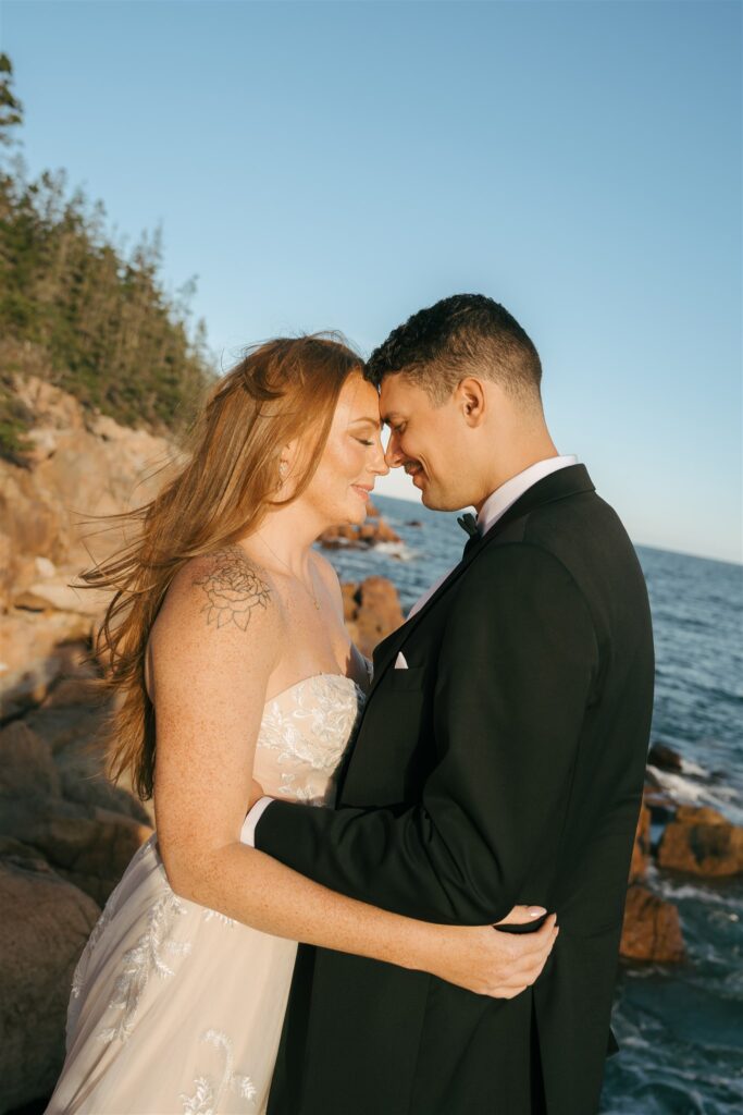 bride and groom looking at each other during their photoshoot