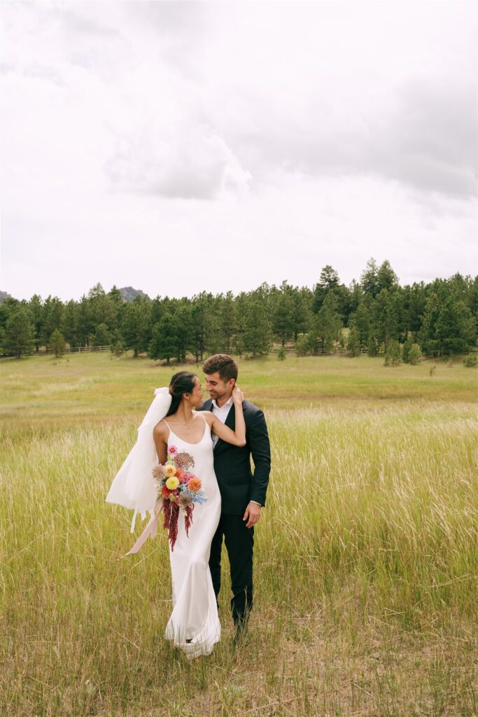 couple looking at each other during their bridal portraits 