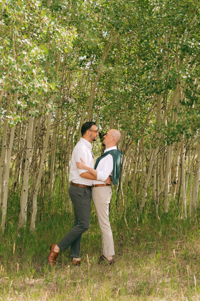 happy couple looking at each other during their photoshoot