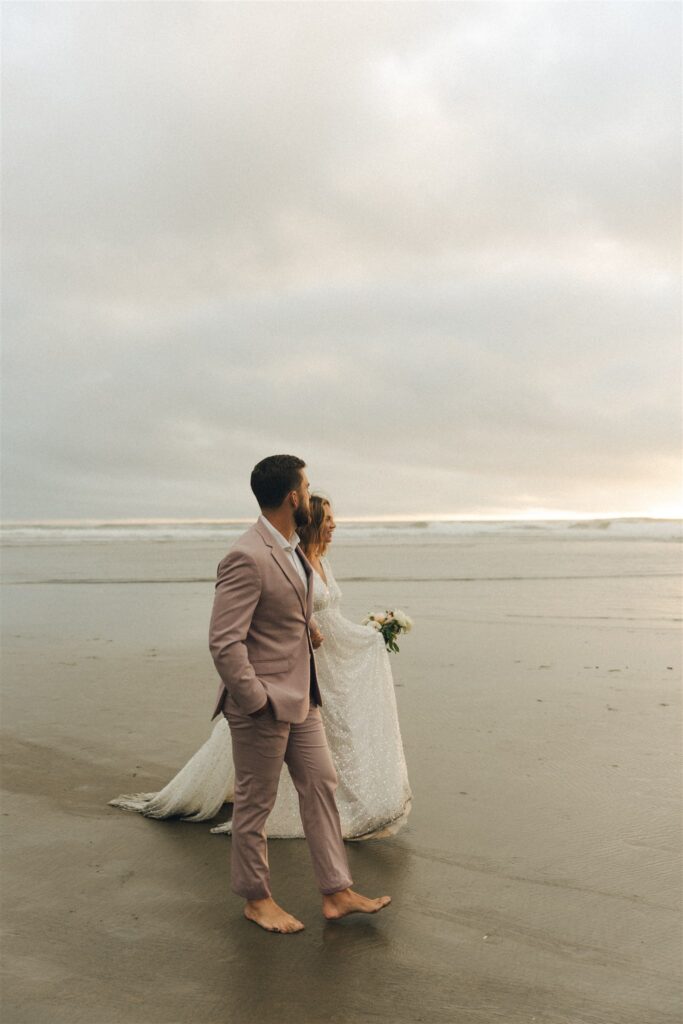 couple walking around the beach 