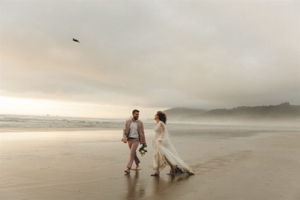 fun couple at their oregon coast elopement 