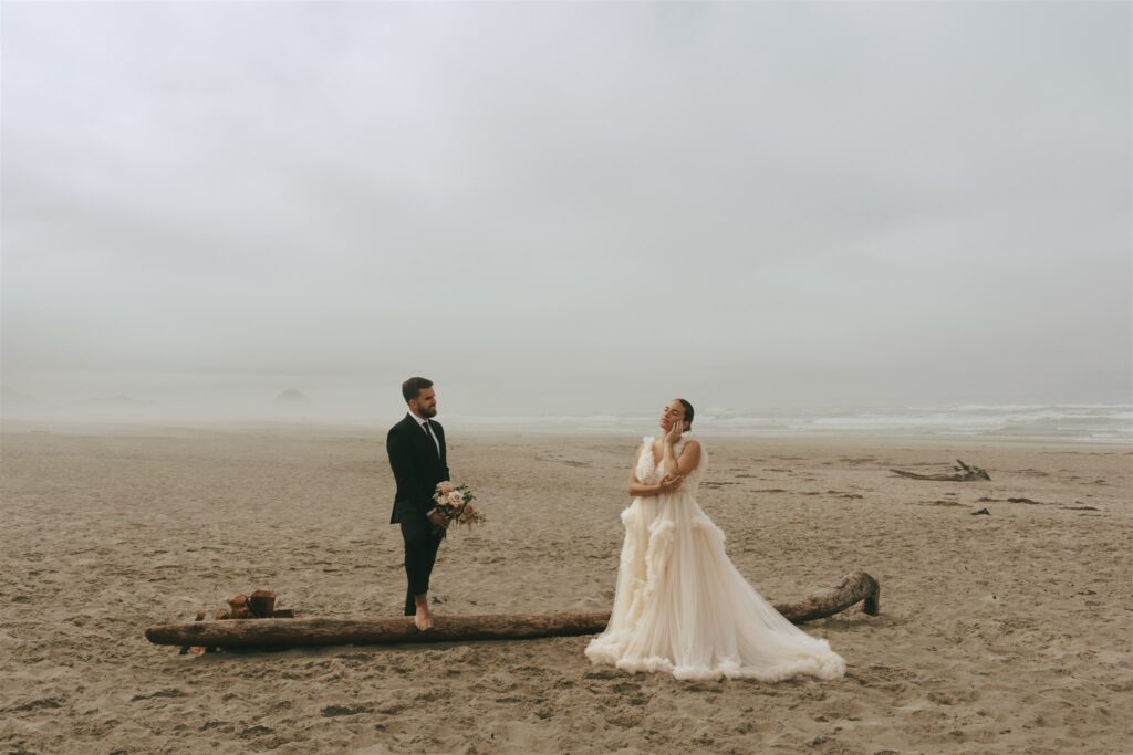 couple smiling during their adventurous elopement 