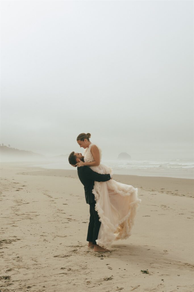 bride and groom dancing during their photoshoot