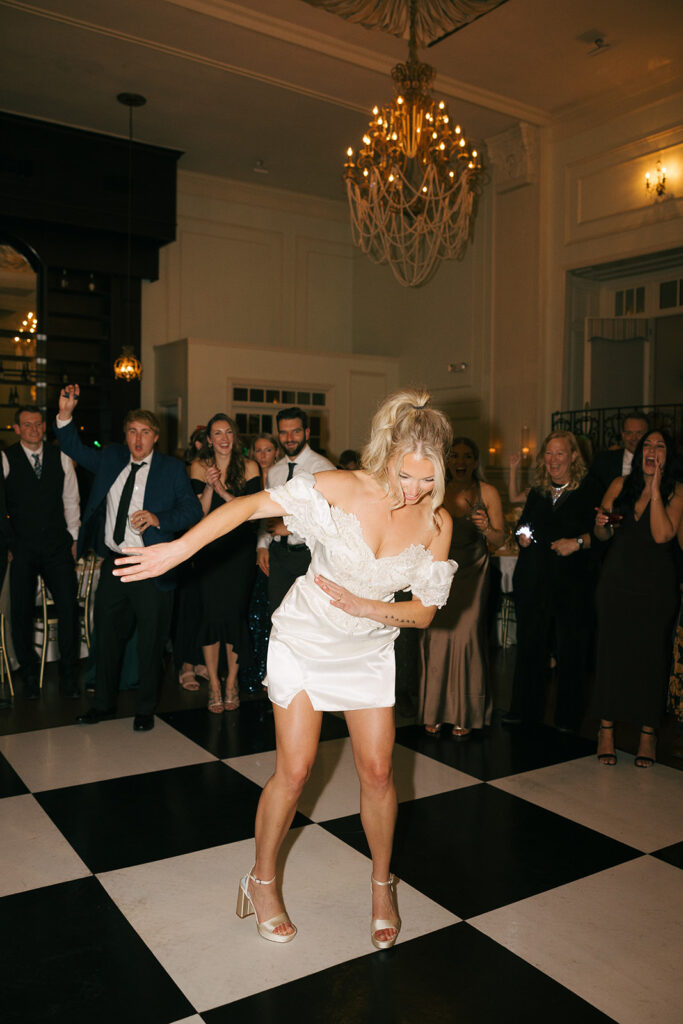 bride dancing at her wedding reception