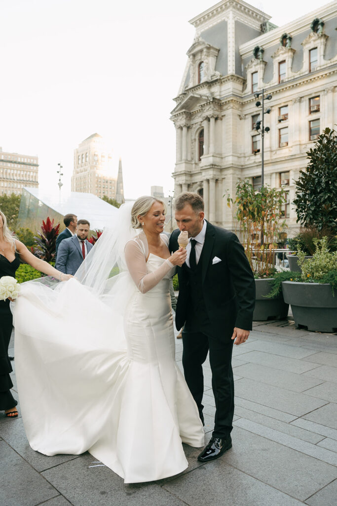 bride and groom before heading to their wedding reception