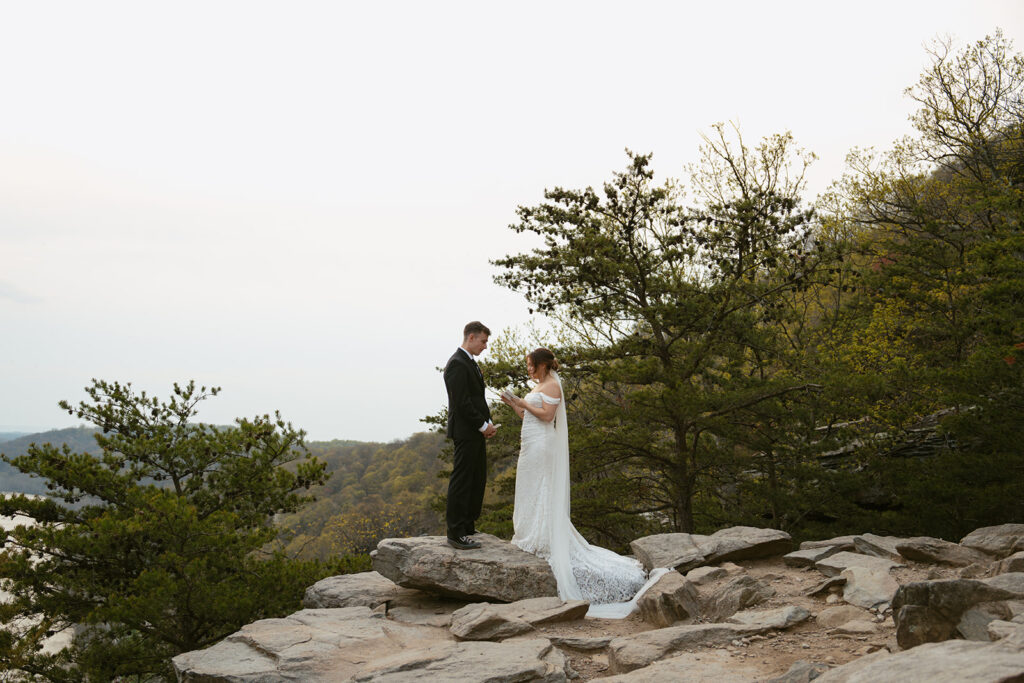 cute couple reading their vows 