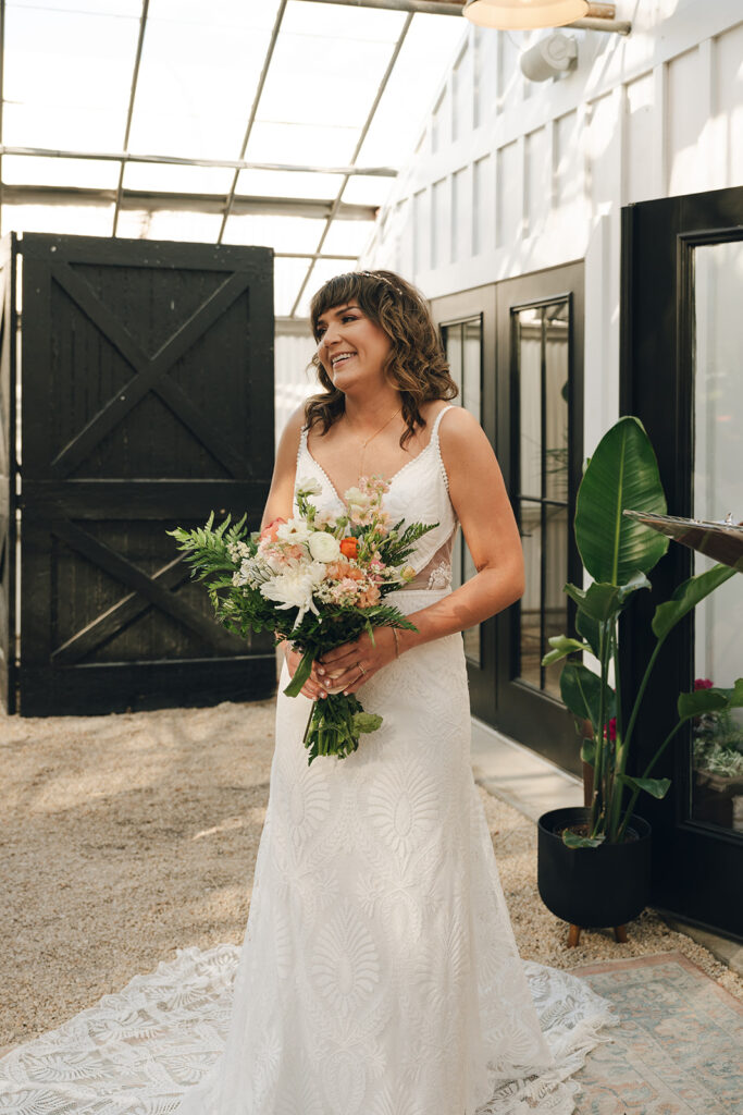 bride waiting for her bride at the altar