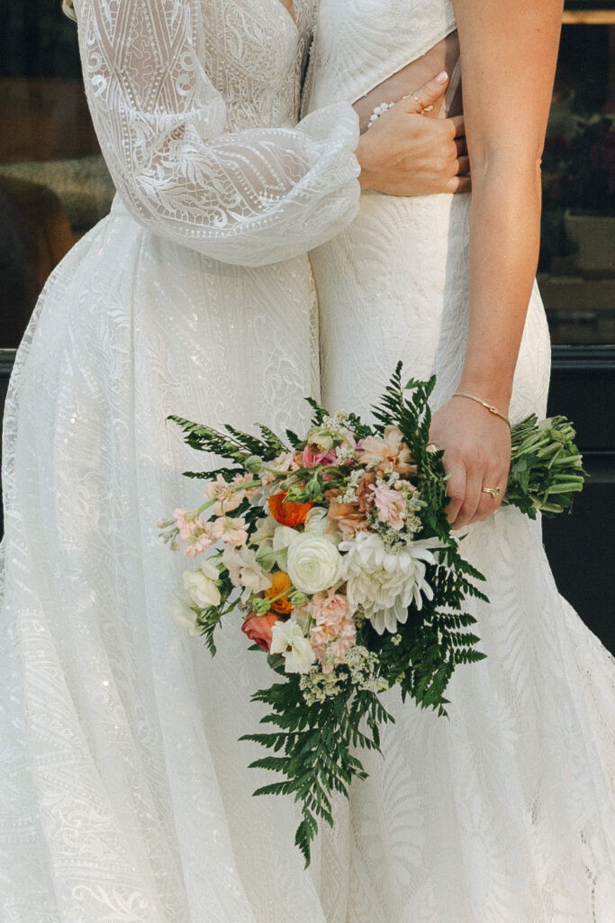 closeup of the colorful wedding bouquet 