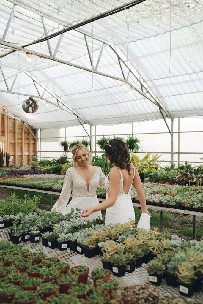 cute brides looking at each other 