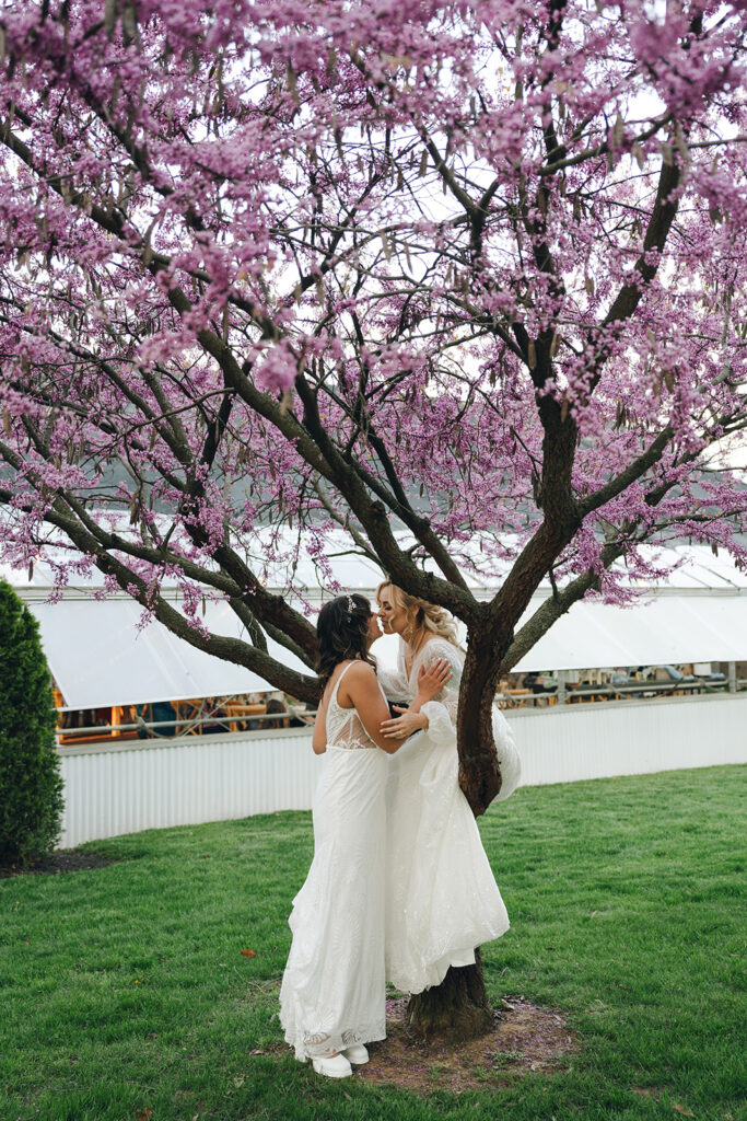 brides looking at each other during their photoshoot