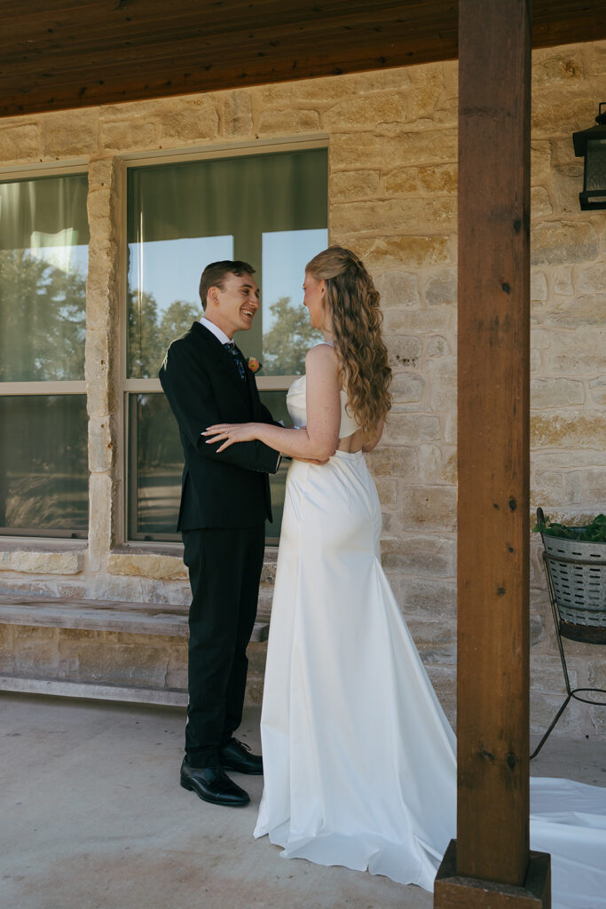 bride and groom at their first look