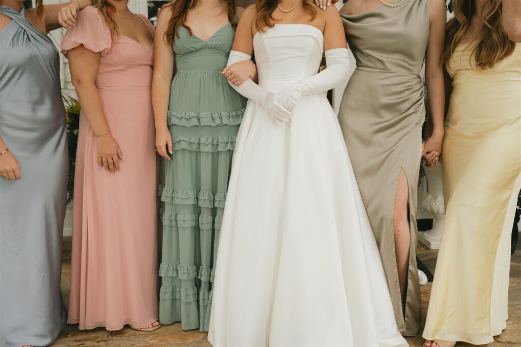 beautiful bride and bridesmaids dresses