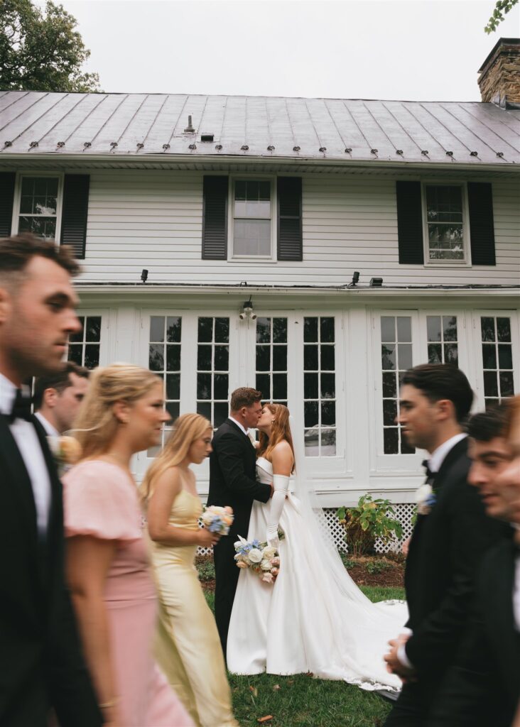 bride and groom kissing