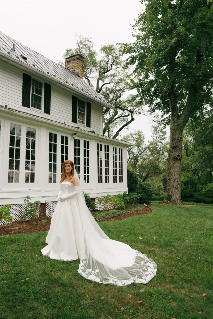 bride walking around the wedding venue 