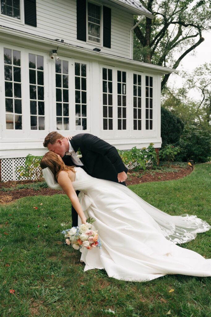 bride and groom kissing