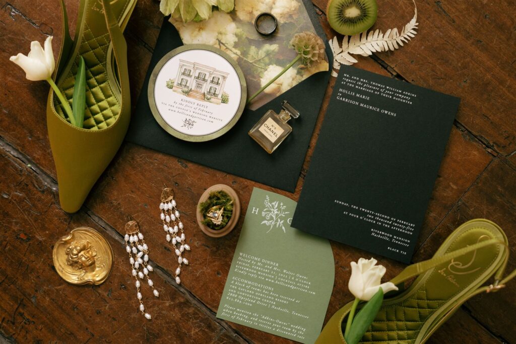 funky up close flat lay at Riverwood Mansion 