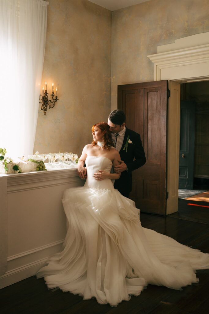 funky modern wedding dress for wedding at Riverwood Mansion