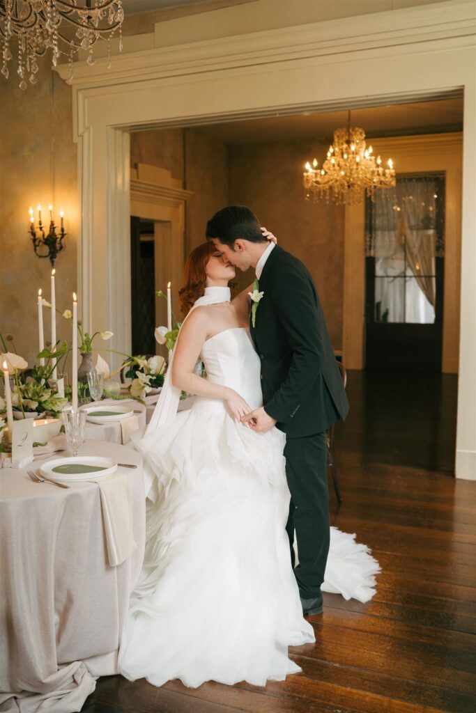 editorial wedding couple almost kissing 