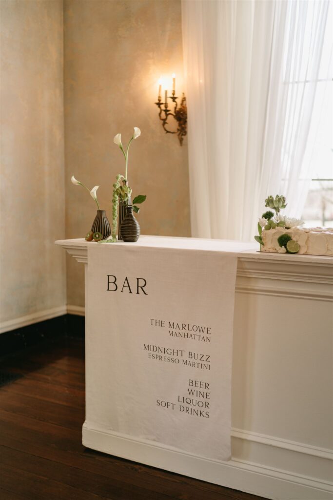wedding bar sign at Riverwood Mansion 