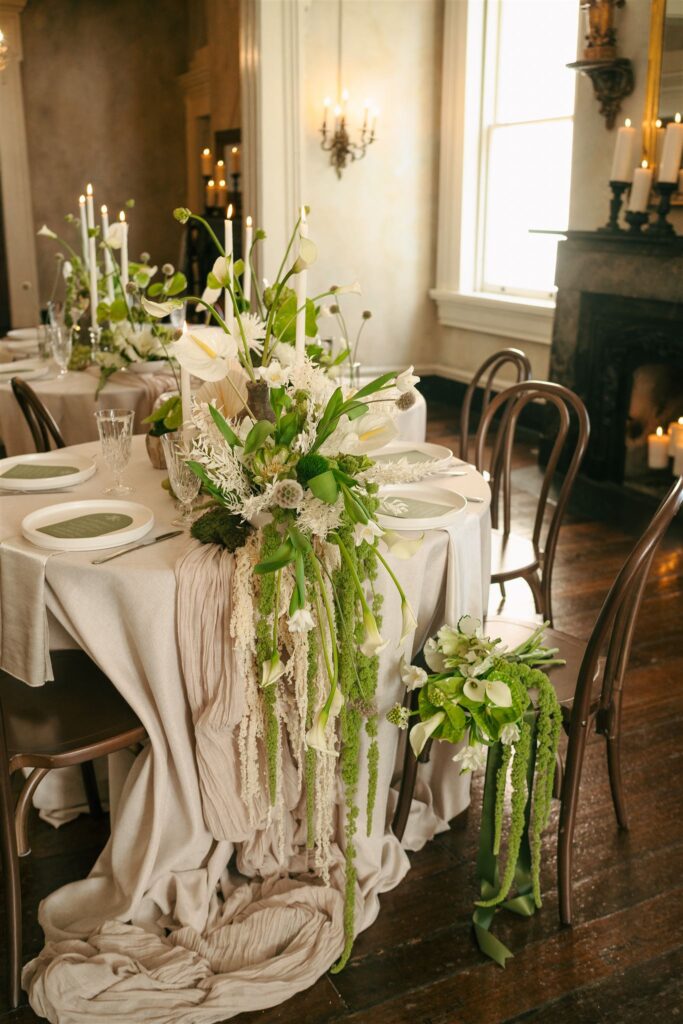 Nashville venue green floral table decor 