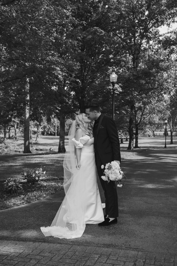 black and white couple romantically leaning in 