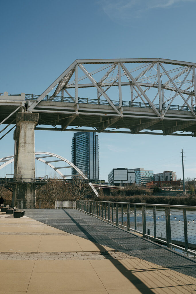 view of nashville bridge from wedding venue in downtown nashville 